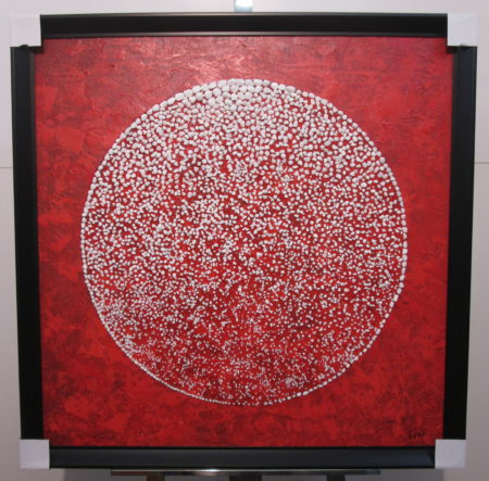 AC006A, Cailloux, Cailloux en cercle sur fond rouge, original signé,116x116cm, 980.00 CHF