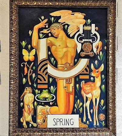 Spring, art deco, encadrement patine silver. 117x150cm