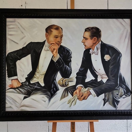 Gentlemen, Art déco, encadrement baroque,155x120cm, collection Starsdeco.